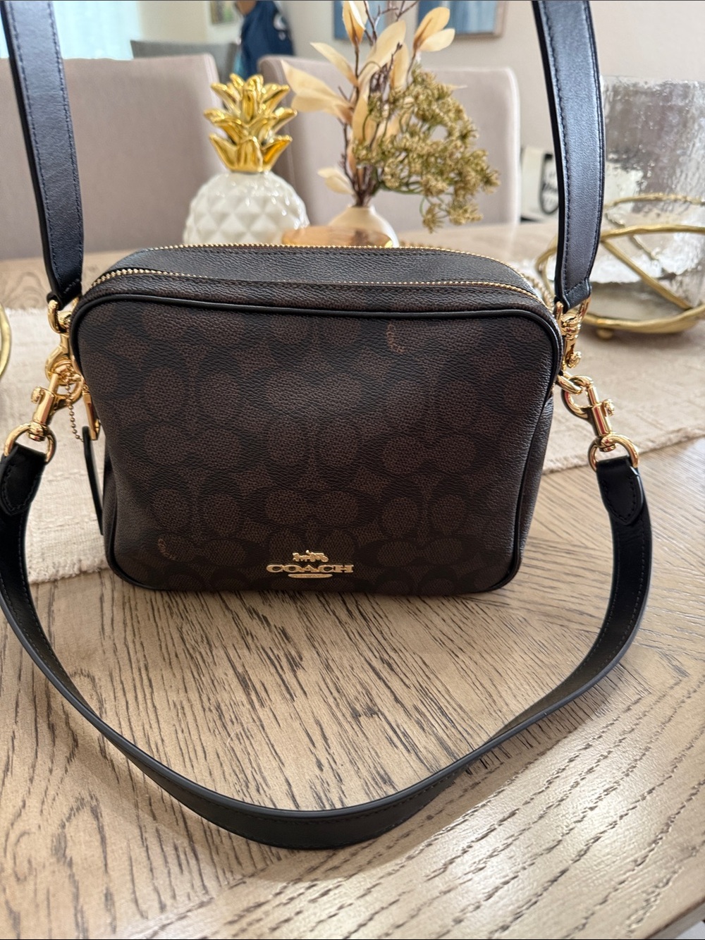 Coach Brown Signature Crossbody with Gold Hardware